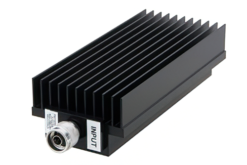 20 dB 固定減衰器、N オス 〜 N メス 方向性 黒陽極酸化アルミニウムヒートシンク、最大 250 W 、最大 8.5 GHz