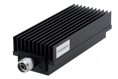 30 dB 固定減衰器、N オス 〜 N メス 方向性 黒陽極酸化アルミニウムヒートシンク、最大 250 W 、最大 8.5 GHz
