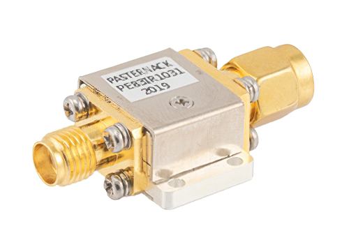 Isolator with 10 dB Isolation from 6 GHz to 18 GHz, 10 Watts and SMA Female to SMA Male