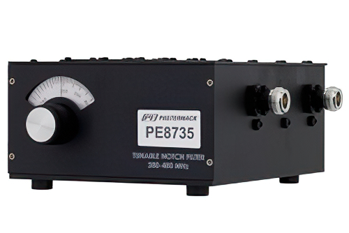 3 セクション チューナブル バンドリジェクト フィルタ、N メス コネクタ、動作範囲 200 MHz 〜 400 MHz、1% 帯域幅