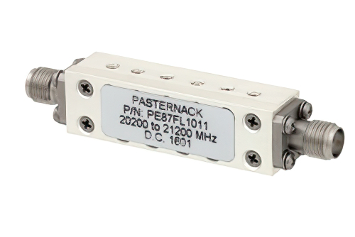 6 セクションバンドパスフィルタ、SMA メス コネクタ、動作範囲 20.2 GHz 〜 21.2 GHz、1,000 MHz 通過帯域