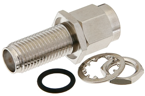 SMA オス 〜 SMA メス バルクヘッドマウントアダプタ、18 GHz