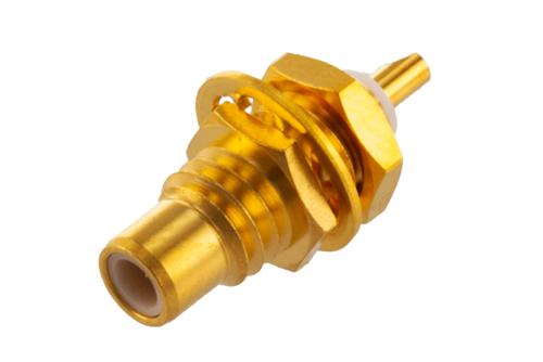 N メス バルクヘッド マウントコネクタ, クランプ/はんだ接続, RG58, RG55, RG141, RG142, RG223, RG400, D穴 0.177 X 0.193 インチ