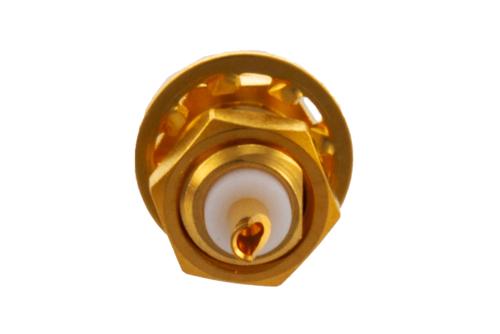 N メス バルクヘッド マウントコネクタ, クランプ/はんだ接続, RG58, RG55, RG141, RG142, RG223, RG400, D穴 0.177 X 0.193 インチ