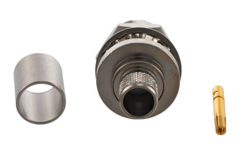 N メス バルクヘッド マウントコネクタ 圧着/はんだ接続, RG214, RG9, RG225, RG393, 穴サイズ 0.535 X 0.640 インチ