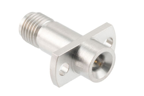 プレシジョン SMA メス 〜 SMP オス 2ホールパネルマウントアダプタ、スムースボア、.450インチ取付穴間隔