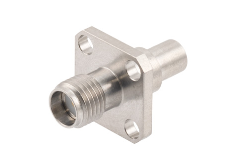 プレシジョン SMA メス 〜 SMP オス 4ホールパネルマウントアダプタ、フルデテント