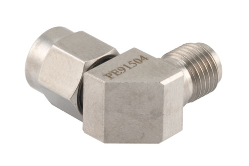 プレシジョン SMA オス 〜 SMA メス 留め継ぎ直角 アダプタ