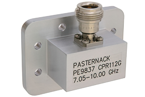 WR-112、CPR-112G、溝付きフランジ、N メス、導波管 〜 同軸アダプタ、7.05 GHz 〜 10 GHz、X 周波帯