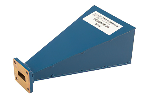 WR-62 導波管 標準 ゲインホーンアンテナ 動作周波数 12.4 GHz ～ 18 GHz, 公称値 20 dBi 利得, スクエアカバーフランジ