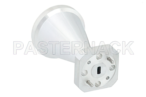 WR-15 導波管ホーンアンテナ、動作範囲 50 GHz 〜 75 GHz 、公称 20 dBi ゲイン、UG-385/U 円形フランジ