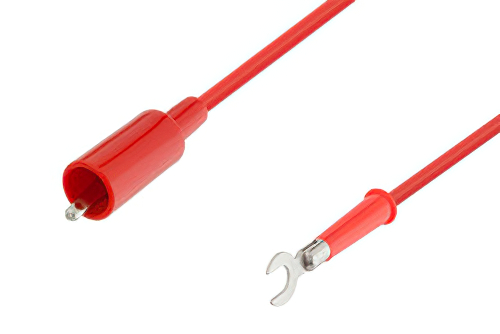 Alligator Clip to Spade Lug Cable 6 Inch Length Using Red Wire