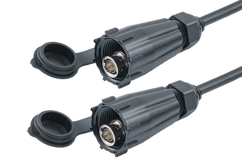防水仕様 IP68 75 Ω BNC オス (プラグ) ～ 75 Ω BNC オス (プラグ), ケーブル 75 Ω RG6 同軸, 黒色