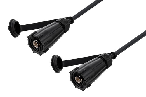 防水仕様 IP68 75 Ω F オス (プラグ) ～ 75 Ω F オス (プラグ), ケーブル 75 Ω RG6 同軸, 黒色