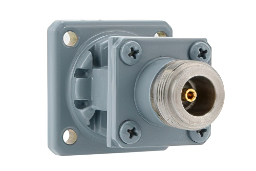 WR-62 UG-1665/U 方形 フランジ 〜  エンドランチ N型 メス 導波管同軸アダプタ、12.4 GHz 〜 18 GHz、Ku 帯、アルミニウム、塗装