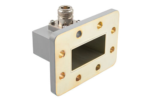 WR-187 UDR48 Flange to N Female Waveguide to Coax Adapter Operating from 3.94 GHz to 5.99 GHz