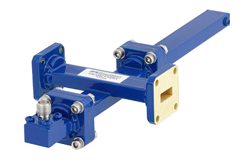 WR-42導波管 50 dB クロスガイド結合器、UG-595/Uスクエアカバーフランジ、SMA メス 結合ポート、18 GHz 〜 26.5 GHz、青銅