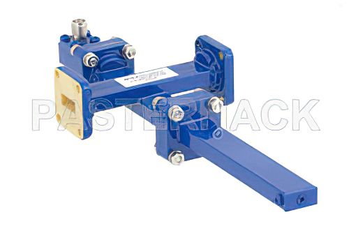 WR-42導波管 50 dB クロスガイド結合器、UG-595/Uスクエアカバーフランジ、SMA メス 結合ポート、18 GHz 〜 26.5 GHz、青銅