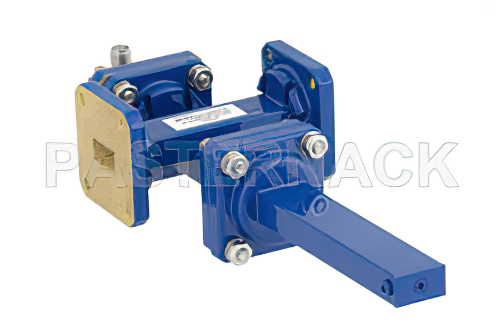 WR-51導波管 20 dB クロスガイド結合器、スクエアカバーフランジ、SMA メス 結合ポート、15 GHz 〜 22 GHz、青銅