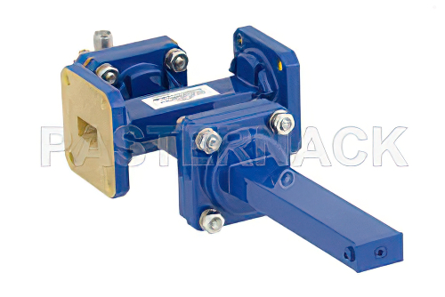 WR-51導波管 30 dB クロスガイド結合器、スクエアカバーフランジ、SMA メス 結合ポート、15 GHz 〜 22 GHz、青銅