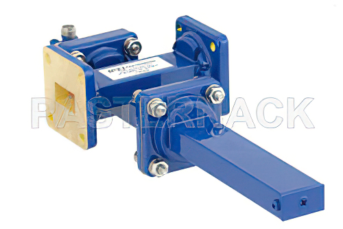 WR-62導波管 40 dB クロスガイド結合器、UG-419/Uスクエアカバーフランジ、SMA メス 結合ポート、12.4 GHz 〜 18 GHz、青銅