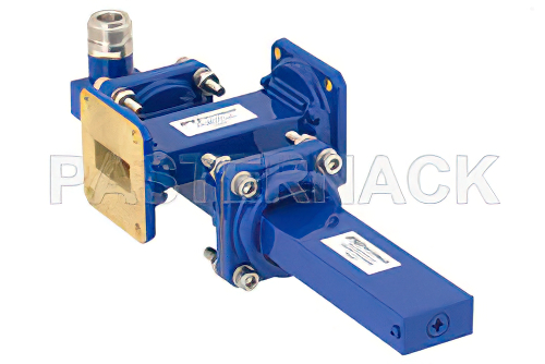 WR-90導波管 30 dB クロスガイド結合器、UG-39/Uスクエアカバーフランジ、N メス 結合ポート、8.2 GHz 〜 12.4 GHz、青銅