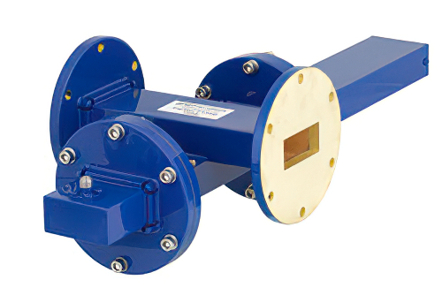 WR-137導波管 20 dB クロスガイド結合器、UG-344/Uラウンドカバーフランジ、SMA メス 結合ポート、5.85 GHz 〜 8.2 GHz、青銅