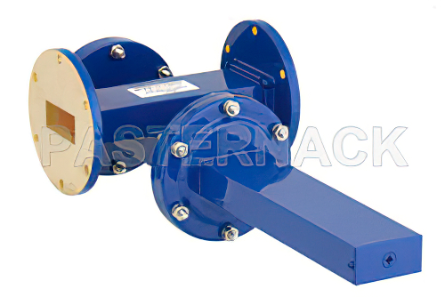 WR-137導波管 20 dB クロスガイド結合器、UG-344/Uラウンドカバーフランジ、SMA メス 結合ポート、5.85 GHz 〜 8.2 GHz、青銅