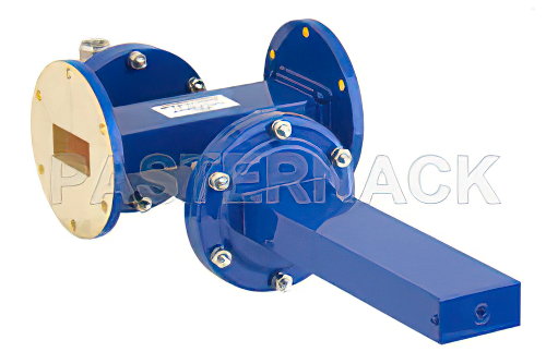 WR-137導波管 20 dB クロスガイド結合器、UG-344/Uラウンドカバーフランジ、N メス 結合ポート、5.85 GHz 〜 8.2 GHz、青銅