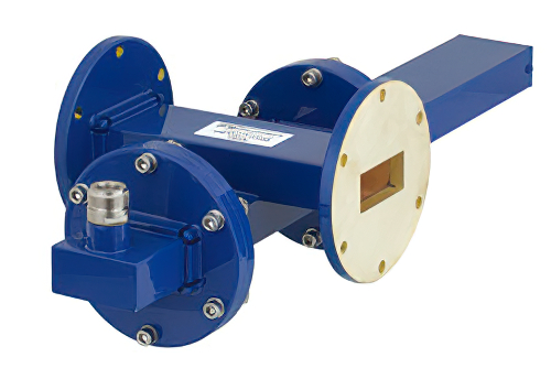 WR-137導波管 30 dB クロスガイド結合器、UG-344/Uラウンドカバーフランジ、N メス 結合ポート、5.85 GHz 〜 8.2 GHz、青銅