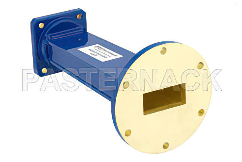 WR-137 〜 WR-112 導波管トランジション 6 インチ長、UG-344/U 円形フランジ 〜  UG-51/U 方形 フランジ