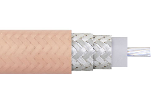 フレキシブル RG393 同軸ケーブル 二重シールド, タン色 FEP 被覆