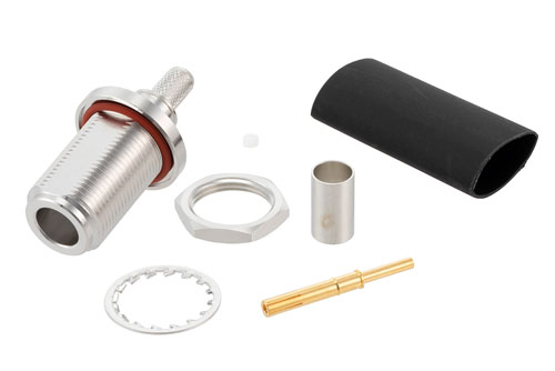 N メス バルクヘッドマウントコネクタ、圧着/はんだ接続、LMR-240、PE-C240