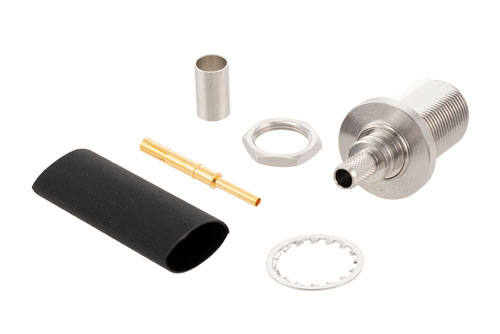 N メス バルクヘッドマウントコネクタ、圧着/はんだ接続、LMR-240、PE-C240