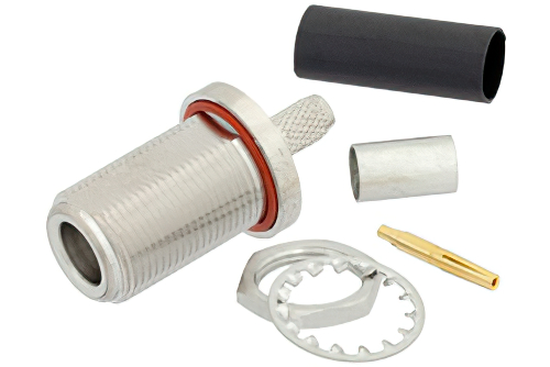 N メス バルクヘッドマウントコネクタ、圧着/はんだ接続、LMR-240、PE-C240