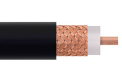 フレキシブル RG218 同軸ケーブル 一重シールド, 黒色 PVC 被覆